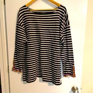 Talbots 2X Striped Long Sleeve Top w/ Rainbow Cuff Trim